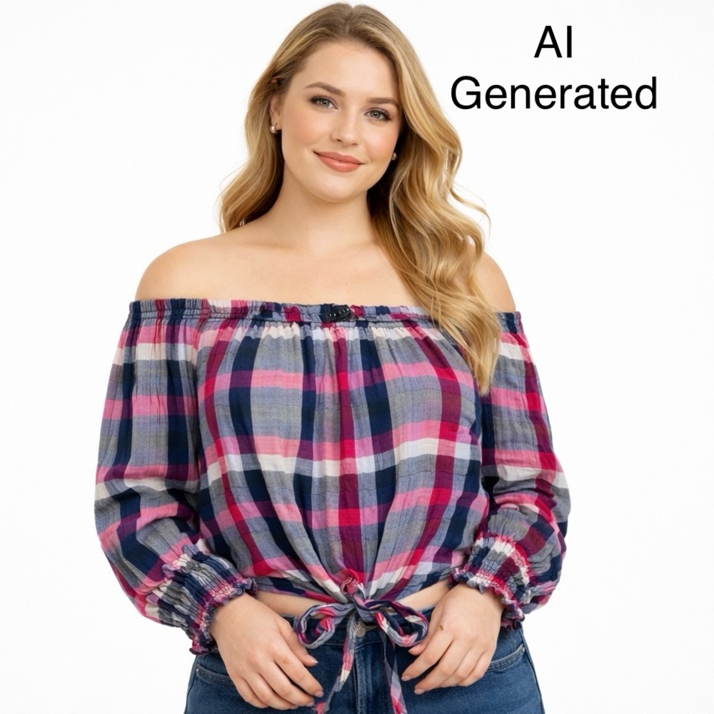 Sanctuary Womens Botanica Off Shoulder Long Sleeve Crop Top Size L Pink Blue